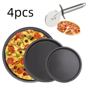 Non-Stick Pizza Pans Set of 3/4 with Pizza Cutter, Durable Rust-Resistant, Dishwasher Safe, Perfect for Home and Restaurant Baking