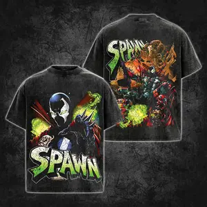 [Verse] Spawn Premium Acid Washed Cotton T-Shirt, Hellspawn Vintage Graphic Tee For Image Comics Fans, Dark Superhero Washed Streetwear Shirt, Comic Book Collector Fan T-Shirt, Bold Spawn Graphic Unisex Gift Tee.