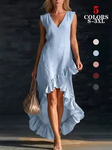 Maxi Dresses for Women 2026, New Fashion Romantic Ruffled Sleeveless V Neck, Ruffle Hem Linen Long Summer Casual Flowy Dresses