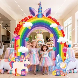 Unicorn birthday background, unicorn rainbow banner, birthday party decoration photo background banner, happy birthday photo prop unicorn background, reusable and easy to assemble