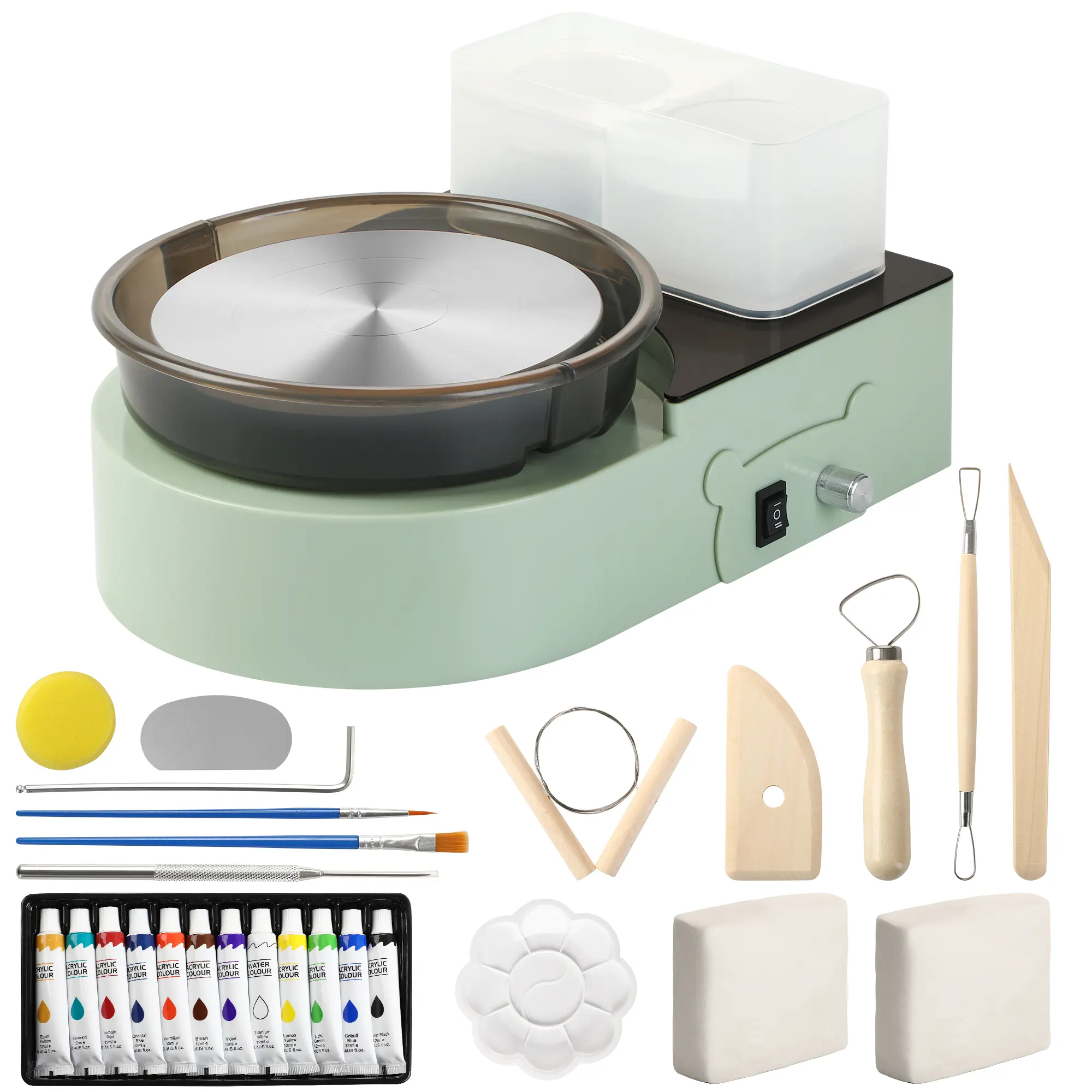 Pottery Wheel for Adults - Complete Pottery Tools Kit for Beginners, 6" Turntable Two-Way Rotation Adjustable Speed, 2.2 lbs. Air Dry Clay, Mini Clay Making Pottery Wheel with Storage Design