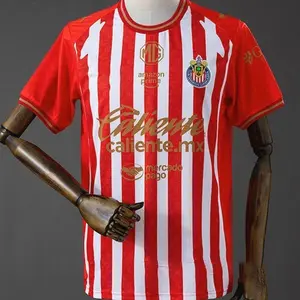 26 27 New Chivas de Guadalajara Mexico LIGAMX Home Red And White Short Sleeve Soccer Jersey Fans Version Breathable