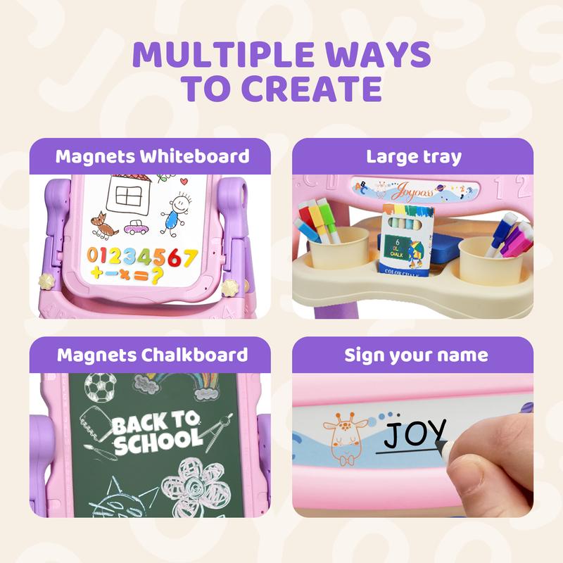 【3 COLOURS USE SAME PACKAGE】Joyooss Kids Easel, Adjustable Standing Art Easel for Toddler, Double Magnetic Drawing Board with Painting Accessories