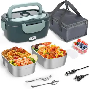 Electric Lunch Box  Heater, Upgrade 100W High Power Portable  Warmer, Heated Lunch Box for Adults / with 1.8L Removable Stainless Steel Container, 12V/24V/110V/220V