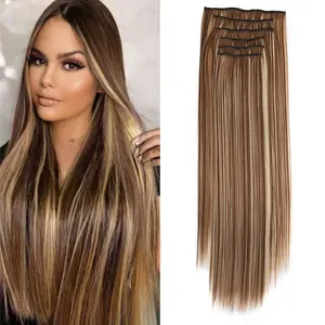 6 PCS 24 Inch Long Straight Synthetic Hair Extensions, Soft Clip-In Hairpieces for Instant Volume and Length, Ideal for Everyday Glam and Special Occasions, Easy to Apply, Designed for Beginners Seeking Effortless Beauty