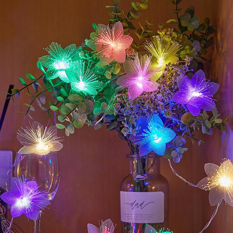 Fiber Optic LED Flower String Lights, Waterproof and Dustproof, Decoration for Balcony and Garden, Small Colored Lights for Festive Atmosphere Creation