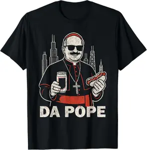 Da Pope From America Chicago Pope Leo XIV Funny Vintage T-Shirt- Digital Print, Fitted Short Sleeve, Medium Length, Hand Wash Only, Versatile for All Seasons - Fabric, Clothes