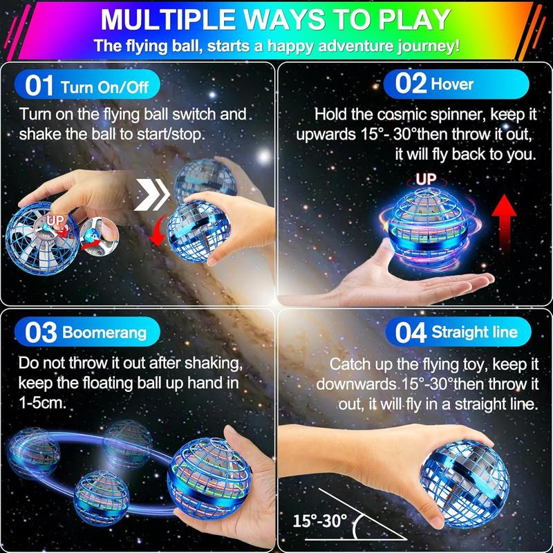 Flying Orb Ball (Blue, 2026 Upgraded) with Dazzling Lights, Magic Hover Spinner, Cool Boomerang Drone, Floating Cosmic Globe, Kids Toys Gifts for 6 7 8 9 10 Year Old Boys Girls