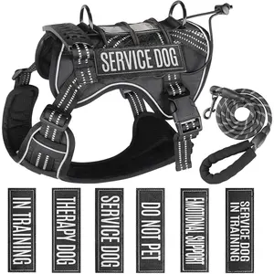 Service Dog Tactical Vest Harness and Leash Set Large Sized Dog Emotional Support- Tactical Dog Harness Training Collar with Name (Black, L)