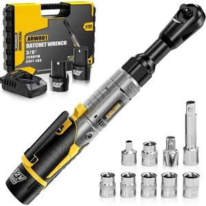 3/8" Cordless Ratchet Wrench Set, 60FT-LBS(80N.m) Electric Ratchet, 12V Extended  Ratchet Wrench Set with Variable Speed, 6 Sockets, LED Light, 1/4" Adapter,1/2" Adapter,2