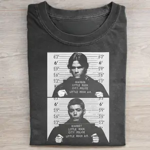Vintage Funny Sam and Dean Mugshot Graphic Tee - Supernatural Movie Shirt - Iconic Series TV Show - Winchester Family - Iconic Movie Scenes - Movie Characters Tee - Gift for Movies Fans Round Neck Casual