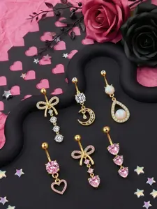 14Gauge Dangle Belly Rings for Women - Pendant Heart Bow Moon Belly Button Rings Cute Gold Pink Y2K Navel Piercing Jewelry for Summer Beach Party & Daily Wear Body Jewelry