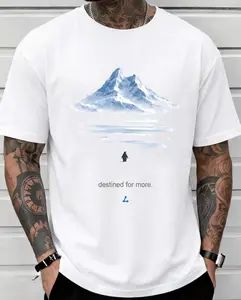 Destined For More Graphic Tee Unisex Minimalist Mountain and Penguin T-Shirt Inspirational Quote Top Aesthetic Nature Lover Shirt Casual Cotton Blend Streetwear Fashion