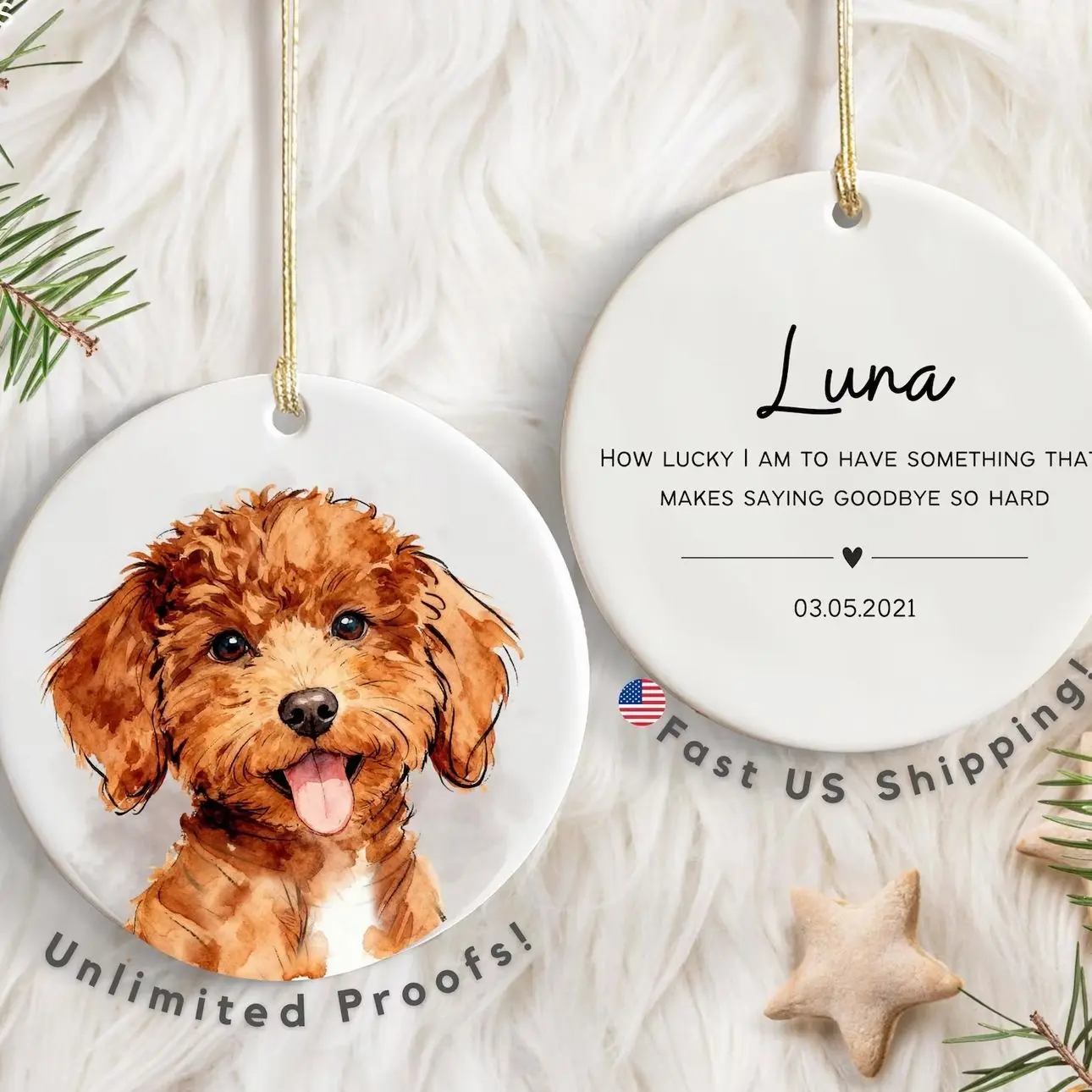 Personalized Pet Watercolor Ornament Using Pet's Photo + Name - Custom Ornament Christmas Dog Ornament