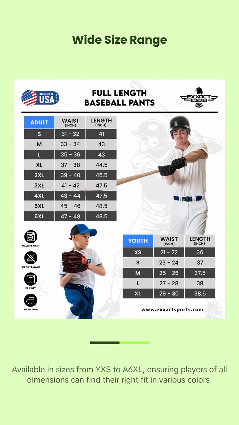 Exxact Sports Proline Full Length Baseball Pants Youth & Adult with Stripes, Relaxed Fit Open Bottom Men/Boys Baseball Pants (Grey/Navy)