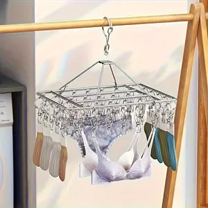 Stainless Steel Clothesline with 20 Clips, Space-Saving Indoor Outdoor Rack, Windproof Drying Hanger, Durable Rust-Resistant Design, Compact Laundry Organizer