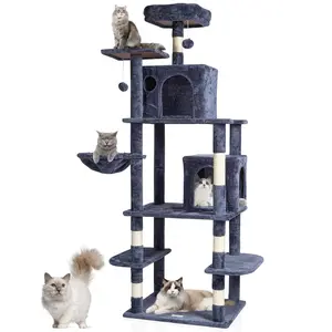 VEVOR Cat Tree for Indoor Cats,  68.5" Cat Tower with 2 Cat Condos, Sisal Scratching Post, Hammock, Top Perch, Jumping Platforms, Large Cat Furniture Activity Center with Hang Ball, Dark Grey