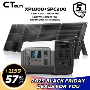 Black Friday Deal CTOLITY XP1000+SPC200 1600W Portable Power Station with 200W Solar Panel 1024Wh Lifepo4 Battery 11 Devices Simultaneous Charging USB Type-C Charging Durable Durable Chargeable