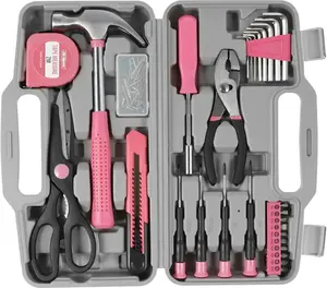 62PCS General Household Tool Kit with Toolbox All-Purpose Pink DIY Tool Set Portable Storage Case for Home Garage Office College Dorm Ideal for Women Beginners
