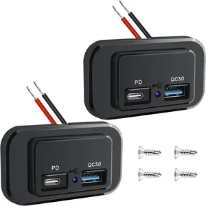 Nilight 2 Pack Quick Charge Socket Panel 12V 24V Dual USB Outlet PD Type C QC3.0 Surface Mount Car Charger 48W Fast Charge Waterproof for Automotive RV Marine Boat Motorcycle Truck roof light car water