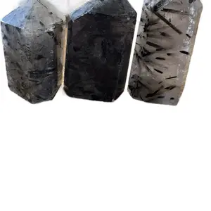 Black Tourmaline in Quartz Tower | Guardian Protection Crystal | Natural Inclusion Quartz Point crystals for shiny decor gemstone treasures