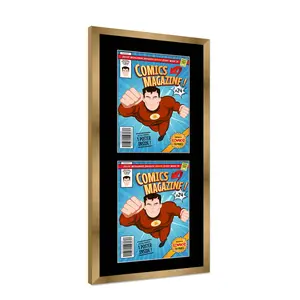 Comic Book Frame with Mat for 2 Golden Age Comics Published Between 1938 and 1956 - Bronze Wood Comic Frame With Black Mat for 7.75x10.5 Comics - 11.25x24 Frame Size