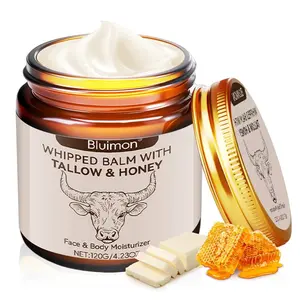 Bluimon Whipped Grass-Fed Beef Tallow Honey Balm 4.23 Oz Organic Moisturizing Cream for Soft Smooth Skin Handmade All-Natural Tallow & Honey Face & Body Moisturizer