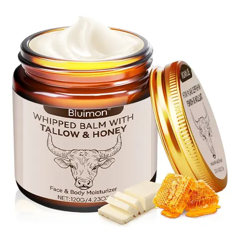 Organic Whipped Grass-Fed Beef Tallow & Honey Balm - Unisex Hydrating Body Care Cream, All-Natural Handmade Moisturizing Moisturizer for Face & Body, 4.23 oz