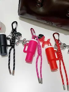 Cup & Balloon Dog Bag Charm Pendants, Charms for bags, Rope & Metal Bag Chain Charms, Y2K Bag Decoration Keychain, Girly Bag Pendant for Backpack Purse, Stylish Playful Charm, Available in Pink/Black, Ideal for Streetwear & Cute Style Lovers