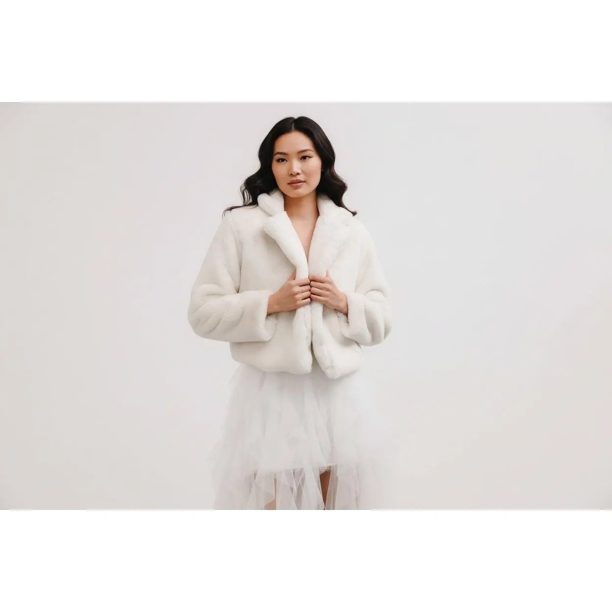 Women's Ivory Fitted Longsleeves Storm Faux Fur Coat - Bridal Style, Comfortable Elegance, Jacket, Women's Tops & Coats
