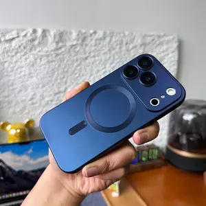 Minimalist Blue Metallic Paint TPU Soft Anti-Fingerprint Full Camera Coverage MagSafe Phone Case For iPhone 17 Pro Max Air 16 15 14 Plus 13 Cellphone Cover Casing Protection Shell Magnetic