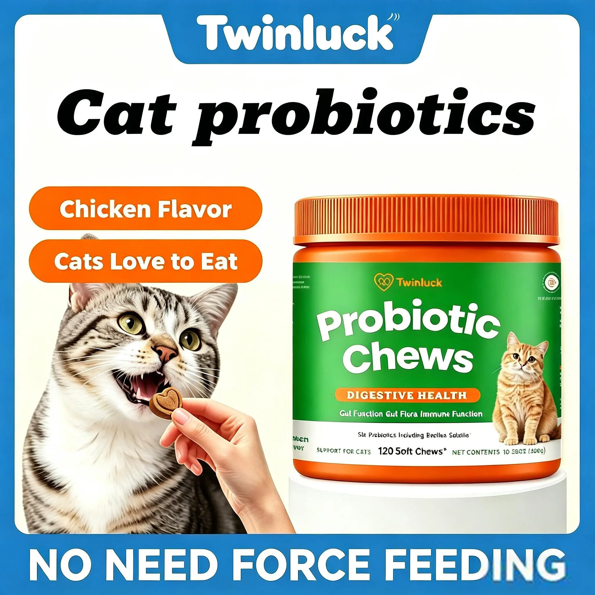 Dog & Cat Soft Probiotic Chewables Supplement - Gut Support, Flaxseed Powder, Digestive Remedy, Immune Booster, Nutrient Absorption Aid, Fur & Skin Care, Hairball Relief, Natural Blend