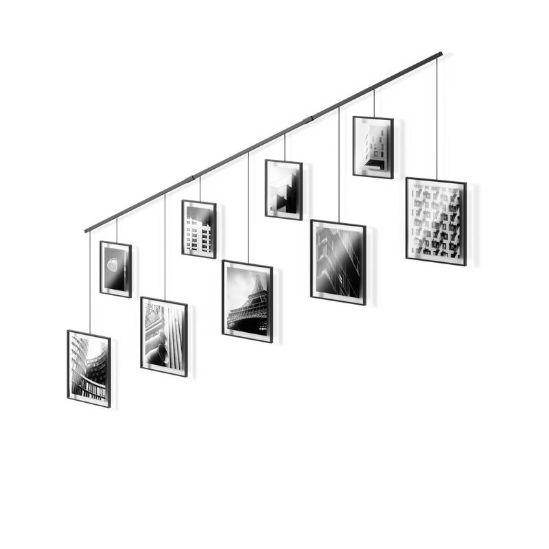 Umbra Exhibit Photo Display, Multi-Photo Wall Decor with 9 Hanging Gallery Frames, Customizable Layout Metal Traditional