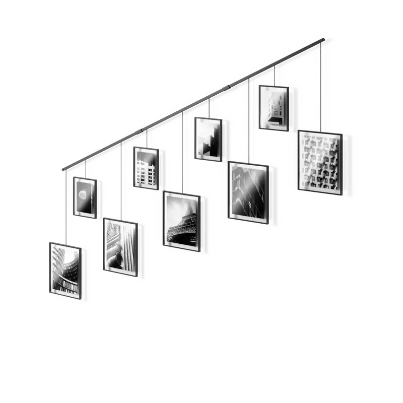 Umbra Exhibit Photo Display, Multi-Photo Wall Decor with 9 Hanging Gallery Frames, Customizable Layout Metal Traditional