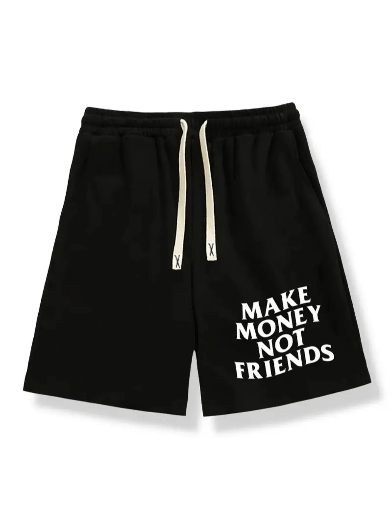 Men's Slogan Print Drawstring Waist Shorts, Casual Pocket Track Shorts for Summer, Women Men Clothes for Daily Wear, Menswear