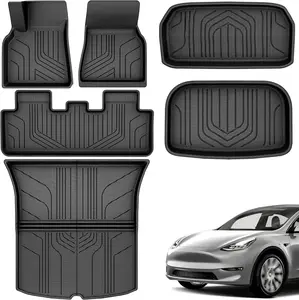 OEDRO Floor Mats Compatible with Tesla Model Y 2021-2025 5 Seater (Not Fit Model Y Juniper) Full Set, Cargo Liners