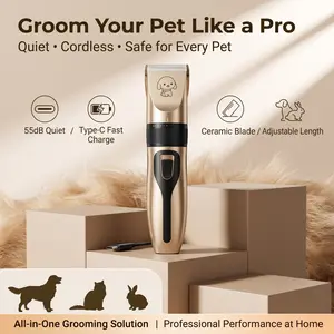 Low Noise Pet Clippers, Cordless Rechargeable Dog Grooming Kit, Quiet Cat Hair Trimmer with Ceramic Blade for Small & Large Pets