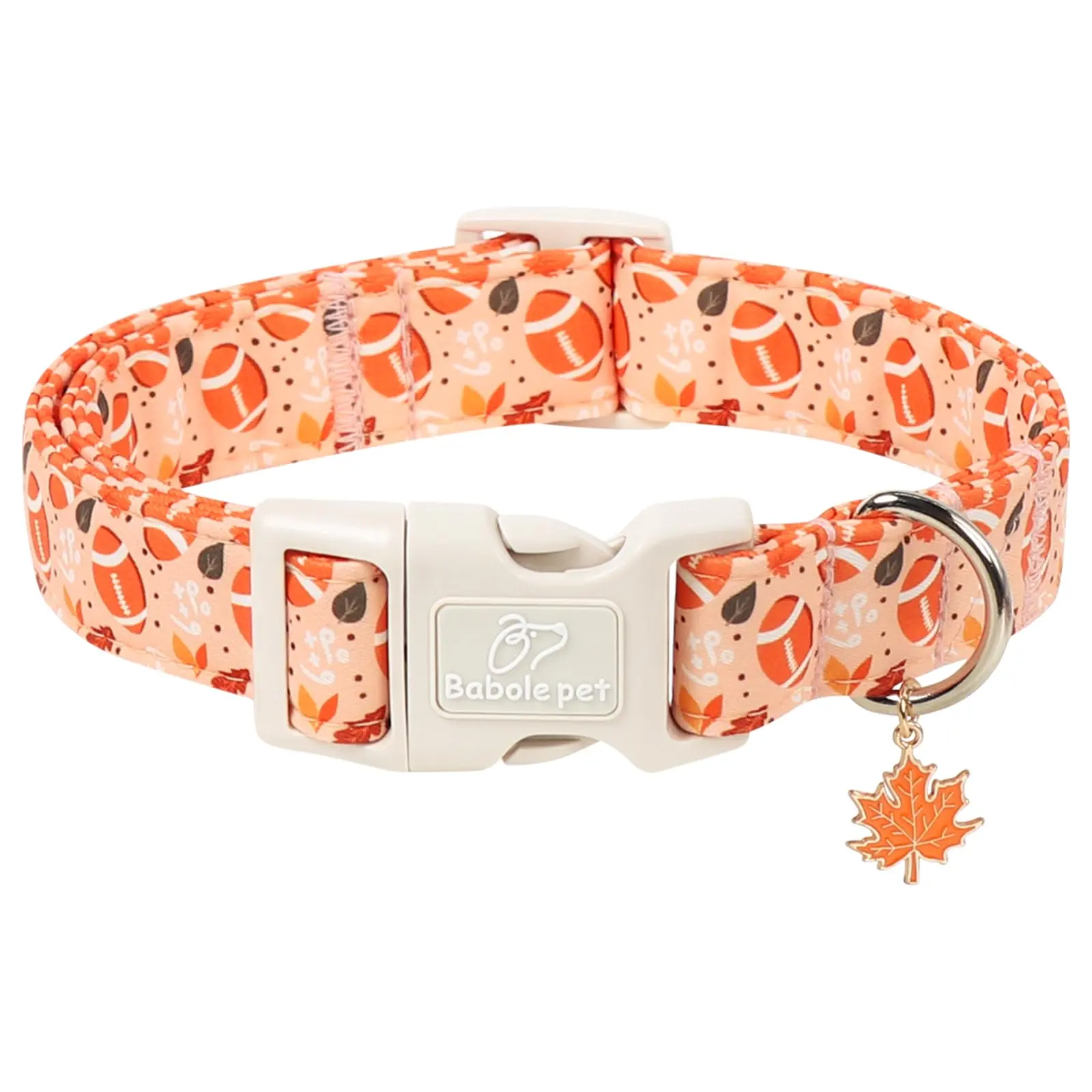 Fall Football Dog Collar – Comfortable Adjustable Cotton Orange Autumn Pet Collar for Small, Medium, Large Dogs, Boy or Girl, Sizes XS–XL