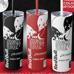 Redbull Energy Drink Tumbler, Nightshift Worker Edition Energy Drink Tumbler 20oz, Wraparound 20oz Stainless Steel Tumbler Drinkware Flasks