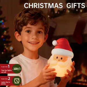 Kids Night Light LED Soft Silicone Santa Lamp with Base Sticker, Dimmable Bedside Touch Lamp, Rechargeable Baby Room Decoration, Nursery Night Light, Christmas Gift for Children, Squishy Night Light