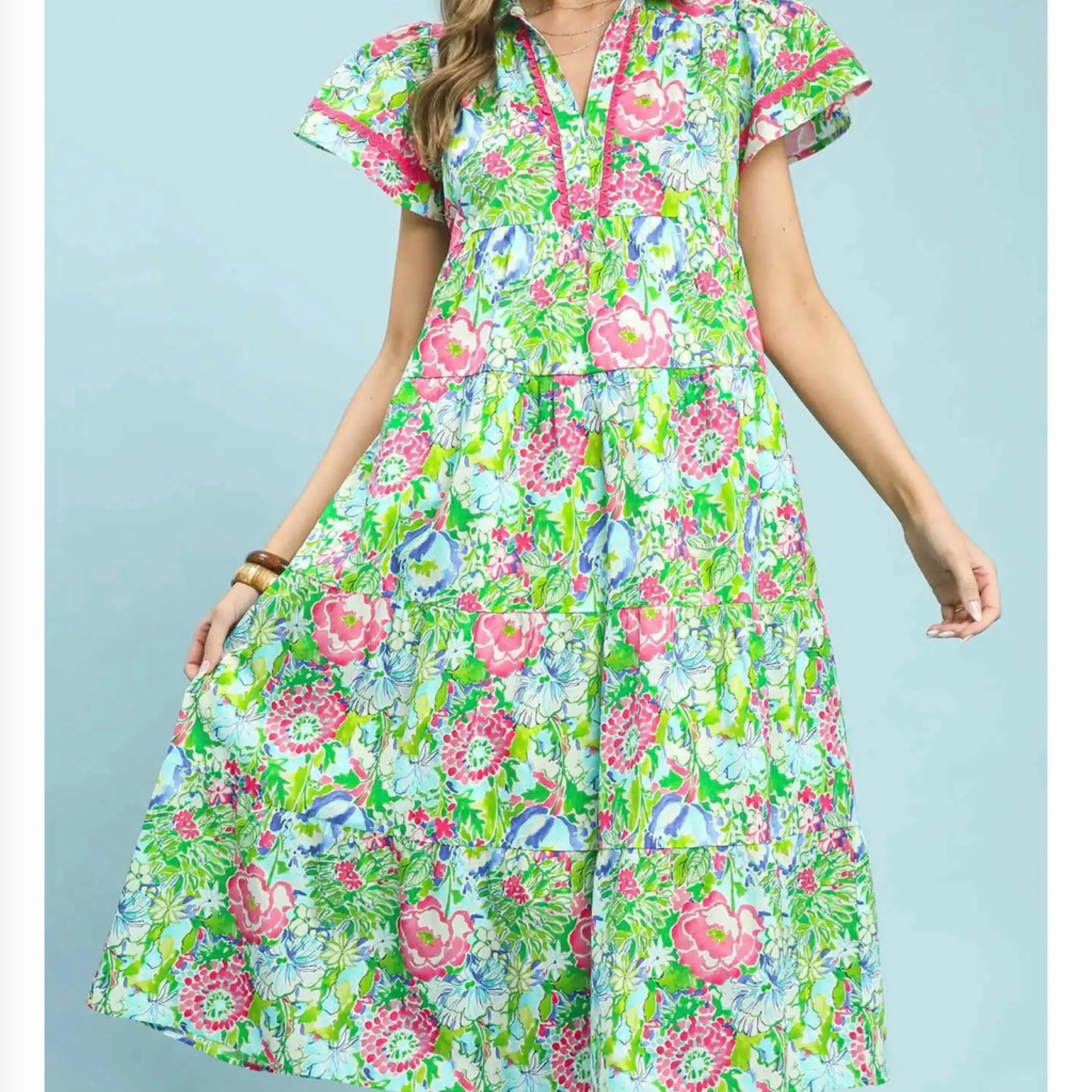 Bold Mixed Floral Tiered Midi Dress