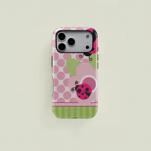 Glossy-Compatible with iPhone 16 ProMax Floral Dot Ladybug Print Phone Case, Durable Two-In-One Protection, Compatible with iPhone 11, 12, 13, 14, 15, 16, 17 Series, Samsung Galaxy S21, S22, S23, S24, S25, S26,Trendy and Protective Case for Every Style Ce