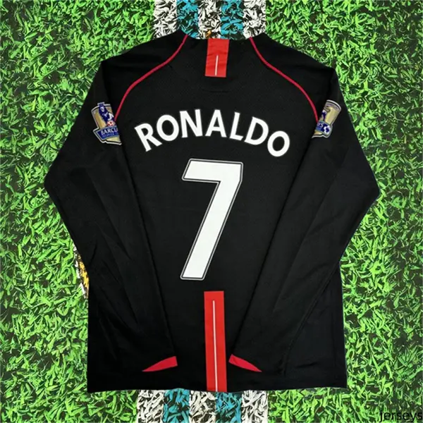 2007 2008 Away Retro Black No.7 Ronaldo Long Sleeved Soccer jersey