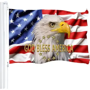 Outdoor 3x5 Patriotic Triple-Ply “God Bless” Flags — 4th of July Memorial Independence Day Double-Stitched Freedom Flag with Brass Grommets for Patio