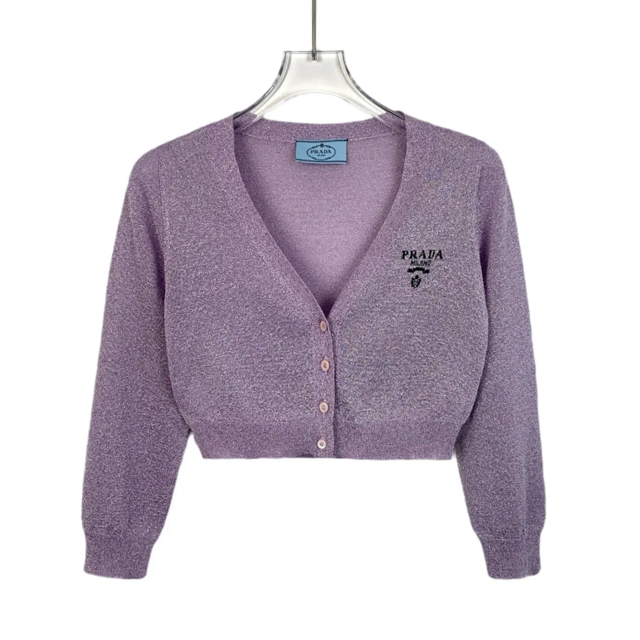 RDLT- Prada Purple Logo Embroidered Cropped Knit Cardigan Size 38