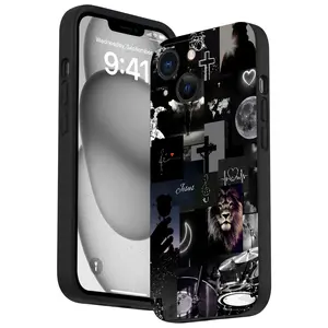 Straight Edge Cross Lion Collage Pattern Phone Case for iPhone 16 15 14 Pro Max 13 12 11 XR XS Plus Shockproof Drop Protection Rugged Durable Silicone Cover