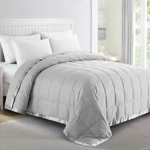 (R) Blankets  Size - Soft Lightweight Down Blanket for  Seasons, Cozy Warm Luxury Bed Blanket with Satin Trim, Cotton Cover, Light Grey (108"X90")