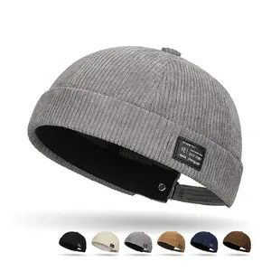 Fashion Corduroy Docker Cap Brimless Hat Retro Casua Cotton Adjustable Soild Color Hip Hop Hat for Women Men