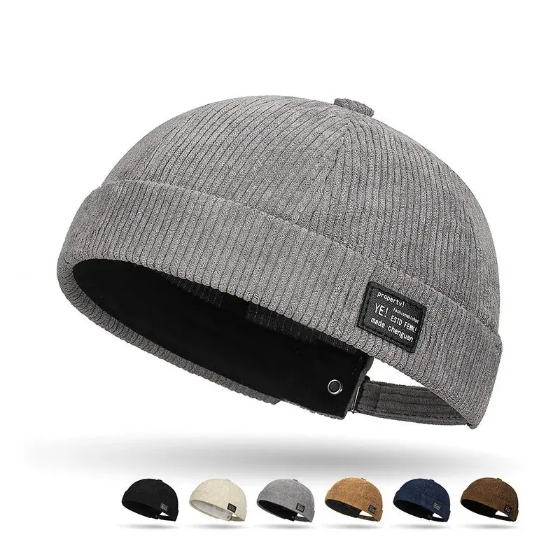 Fashion Corduroy Docker Cap Brimless Hat Retro Casua Cotton Adjustable Soild Color Hip Hop Hat for Women Men