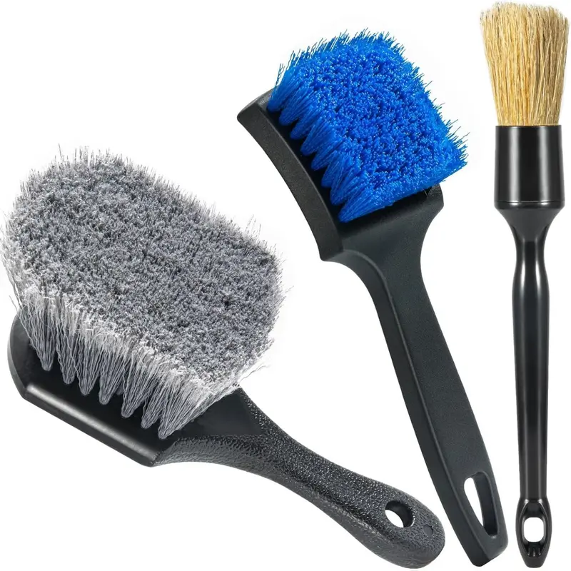 Premium Wheel & Tire Brush Kit - Car Detailing Products, Auto Cleaning Tools, Blue, Scratch-Safe, Corrosion Resistant, Carwash Brush with Handle for Trucks-SUVs, Grime Removal, Auto Wash Accessories